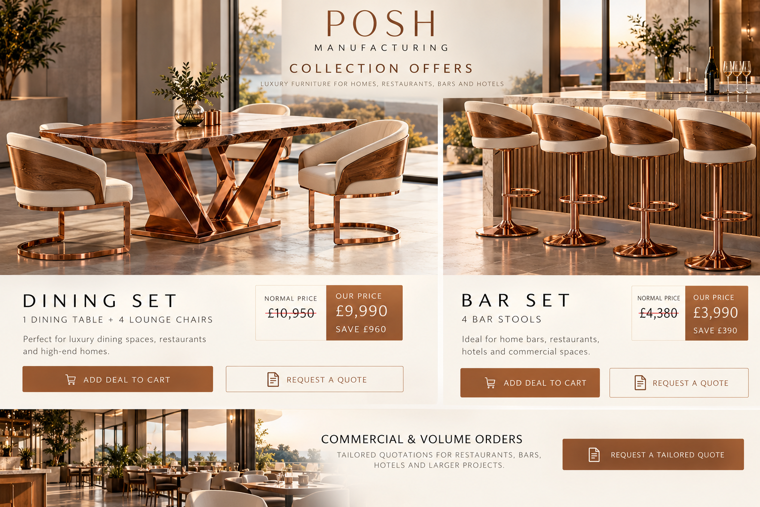 POSH Manufacturing collection offers — Dining Set and Bar Set